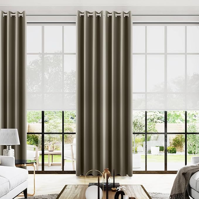 KOUFALL Taupe Grommet Insulated Thermal Room Darkening Blackout Curtains for Living Room 52x108 Inches Long
