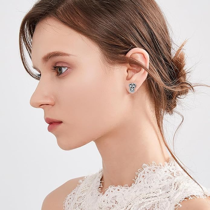 PROESS Sword/Lotus/Hummingbird/Squirrel/Cow Earrings Skull Stud Earrings 925 Sterling Silver Earrings Birthday Christmas Jewelry Gifts for Women Men