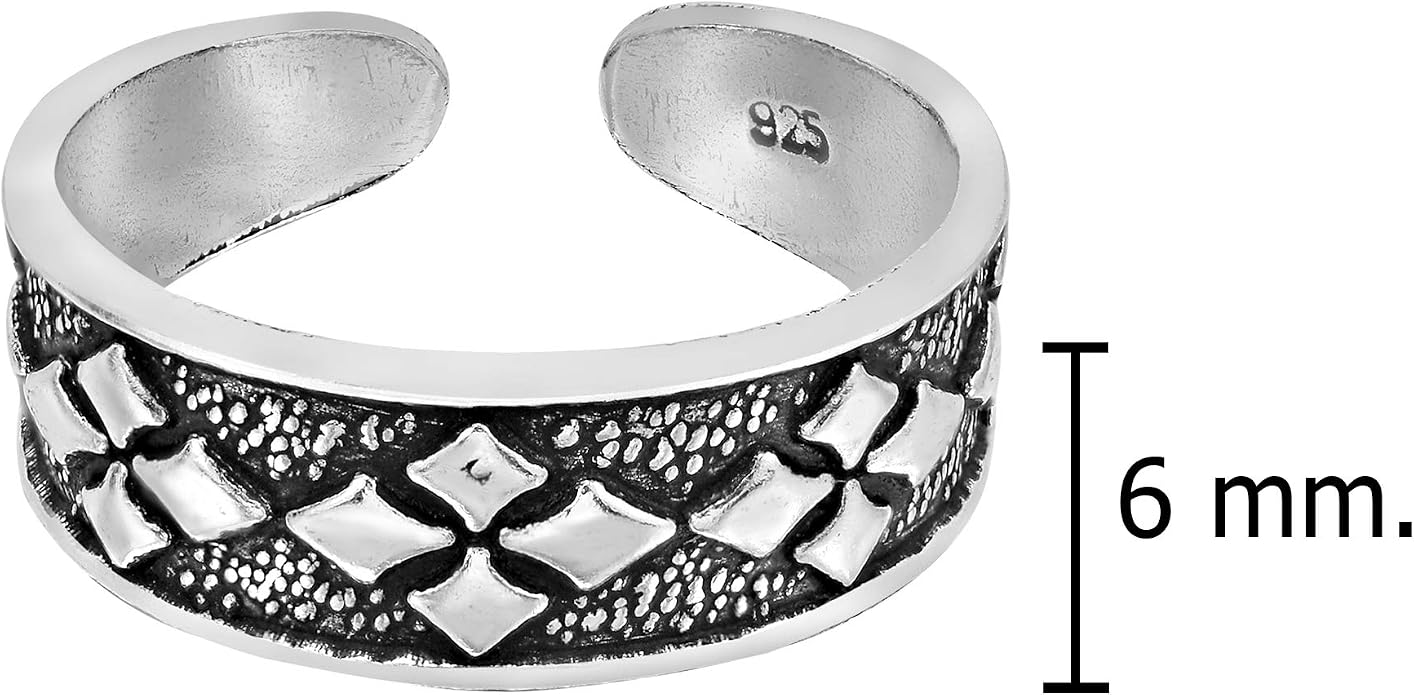 AeraVida .925 Sterling Silver Adjustable Toe Ring or Pinky Ring 5mm Wide Open Band, Stackable Minimalist Summer Foot Jewelry | Sun Moon Star Turtle Butterfly Leaf Olive Branch Ocean Wave Yin Yang Design