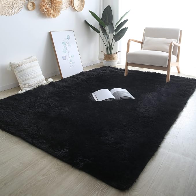 Black Fluffy Area Rug 5x8 Living Room - Soft Non-Slip Carpet | Wake Up Softer - Microfiber Shag Pile Wraps Bare Feet In Warmth The Moment You Step Out Of Bed, Every Morning