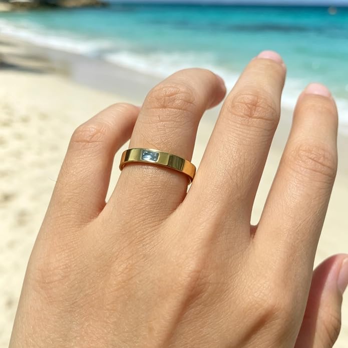 Birthstone Rings for Women 14K Gold Plated Stackable Band Non Tarnish Gold Rings Hypoallergenic Anniversary Mother's Day Christmas Gift for Her