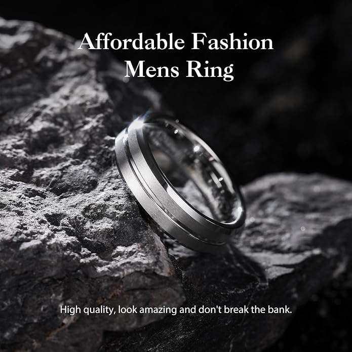 King Will Tungsten Carbide Wedding Band for Men Women-6/8/10mm Width Multicolor Available with Grooved Center Wedding Ring Suitable for Work, Gym Comfort Fit Size 4-16