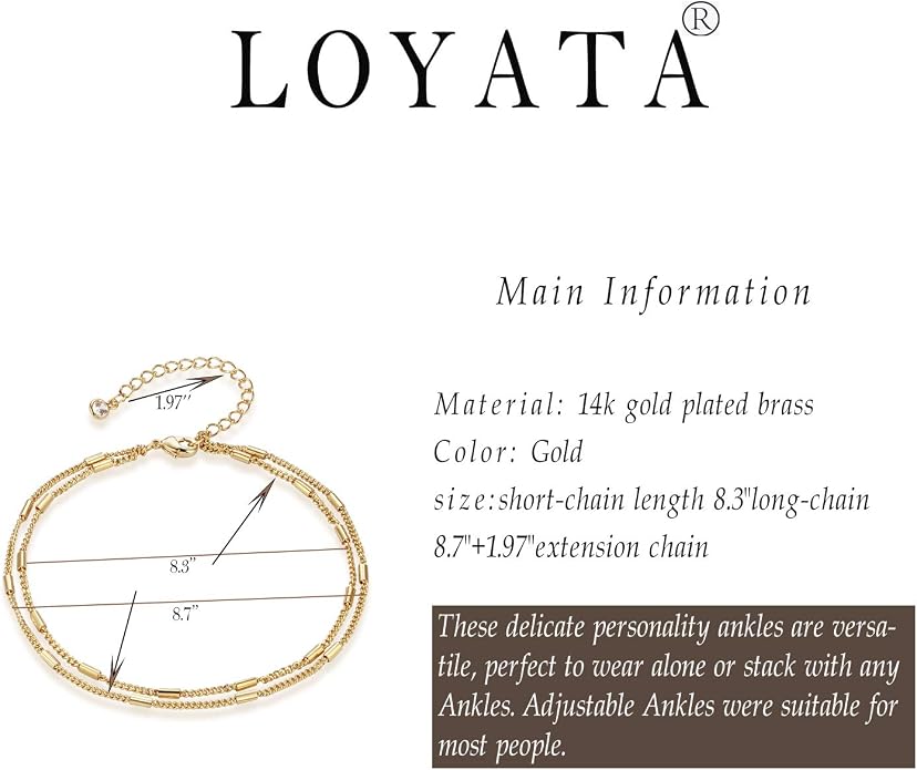 LOYATA Dainty Ankle Bracelet,14K Gold Plated Tiny Bead Anklet Dainty White Cubic Zirconia Cross Tassel Foot Chain Cute Lucky Moon Evil Eye Foot Jewelry Boho Anklets for Women