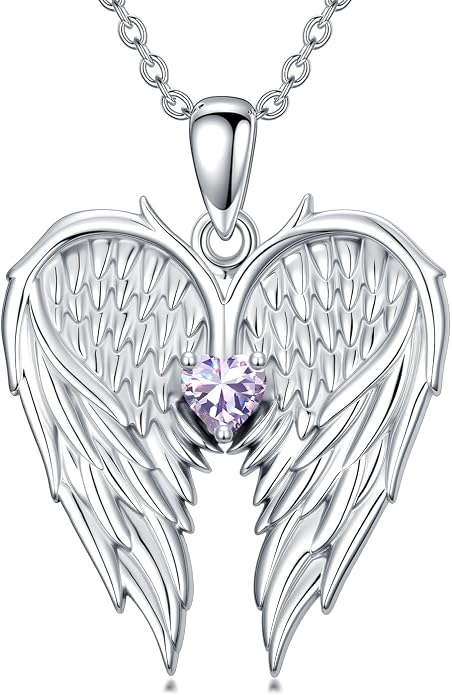 Dorunmo Guardian Angel Wing Pendant Birthstone Heart Necklace Birthday Jewelry Gifts for Women Mom Wife Daughter