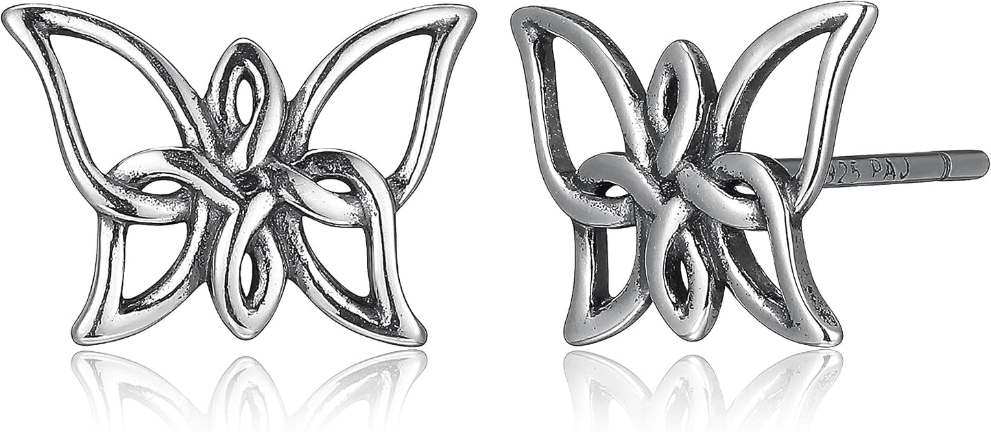 MORGAN & PAIGE .925 Sterling Silver Oxidized, 18K Yellow Gold or 14K Rose Gold Plated Butterfly Celtic Knot Dangle or Stud Earrings for Women - Hypoallergenic Sterling Silver Earrings, Gifts for Her