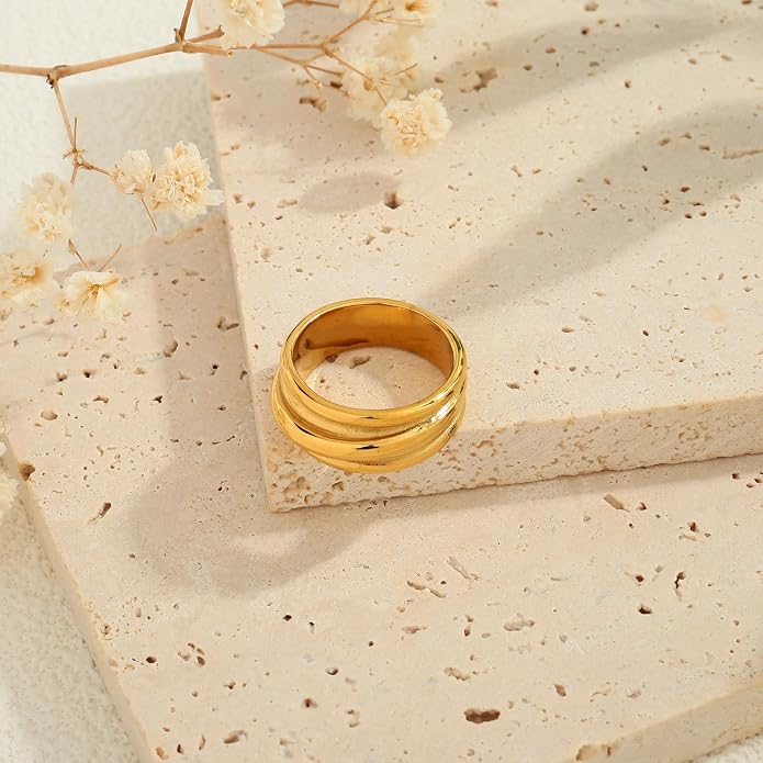 Chunky Gold Rings For Women Trendy Statement Gold Ring Elegant Wedding Ring Dainty Jewelry Gift for Wife, Girlfriend, Mom Hypoallergenic, Nickel-Free - Anniversary, Birthday, Mother’s Day