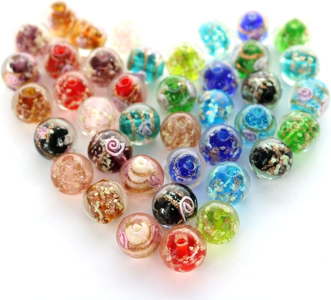 Artsy Crafts 40 Pcs Assorted Glow in The Dark Firefly Beads 12mm European Lampwork Luminous Glass Beads for Jewelry Making Charm Bracelet Necklace Earrings Crafts (Mixed 40pcs)