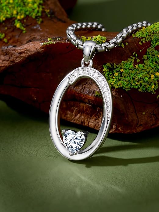 Birthday Gifts for Women Alphabet A to Z Initial Birthstone Pendant Necklaces for Women - 18k White Gold Plated Personalized Name Jewelry Anniversary Graduation Gifts for Wife Her Daughter Girlfriend(with Gift Box)