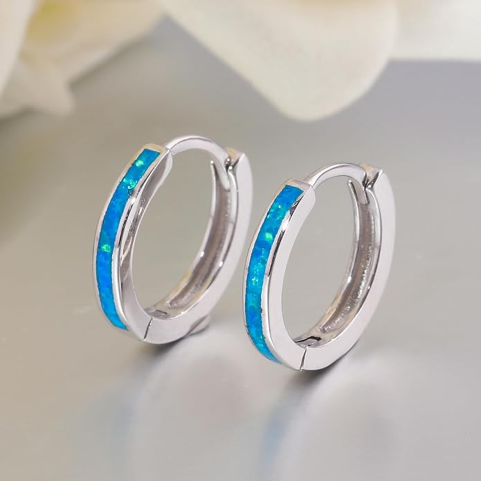 CiNily Sterling Silver Hoop Earrings, Tiny Opal Hoop Earrings for Women Small Huggie Earrings Lightweight Dainty Mini Hoops Hypoallergenic Jewelry Cartilage Piercing Hoop Earrings 12mm