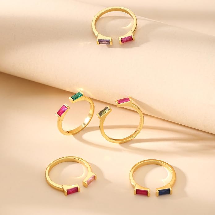 JSJOY Birthstone Rings for Women Dainty Emerald Blue Ring Birthday Gifts for Mom Her Gemstones CZ Ring for Teens Gold Rings That Don't Tarnish Adjustable Ring Jewelry Gifts