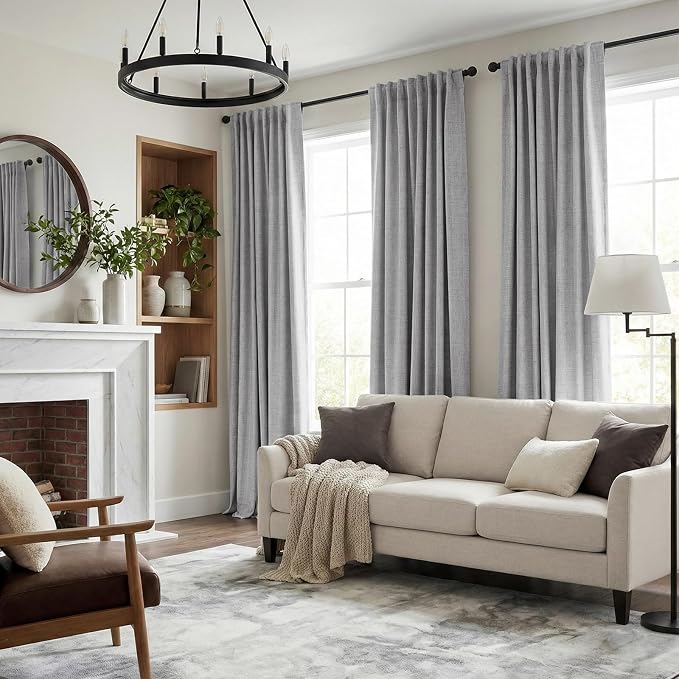INOVADAY 100% Blackout Curtains 63 Inches Length 2 Panels Set, Back Tab/Rod Pocket Linen Black Out Curtains for Bedroom, Thermal Insulated Window Drapes - Grey, W50 X L63