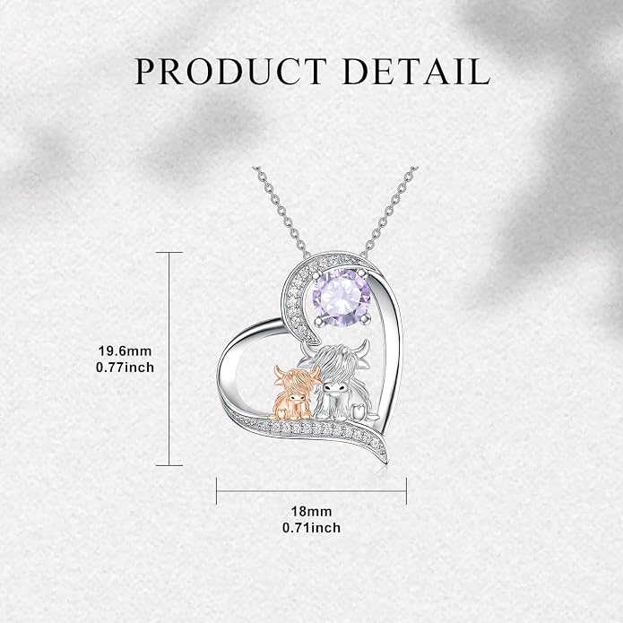 Highland Cow Gifts for Women 925 Sterling Silver Highland Cow Birthstone Necklace Fluffy Cow Jewelry Gifts Birthday Christmas