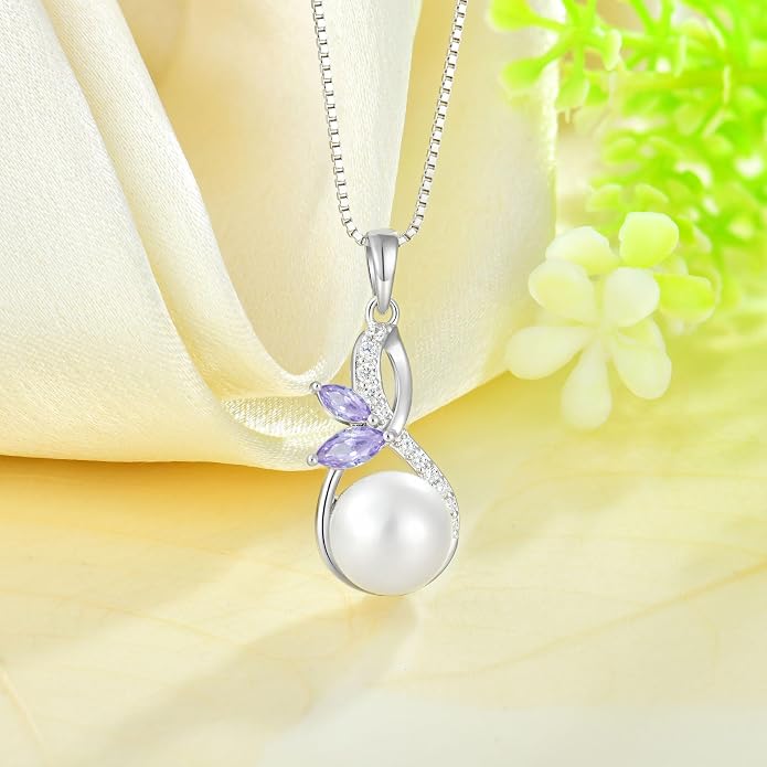 Pearl Necklace 925 Sterling Silver Infinity Butterfly Necklaces with 10mm Freshwater Cultured Pearls Jewelry Christmas Birthsday