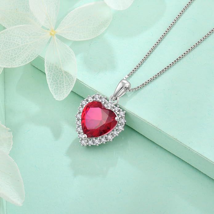 STARCHENIE 925 Sterling Silver Heart Birthstone Pendant Necklace for Women | Genuine 925 silver pendant, heart birthstone, love heart design, 925 silver 18+2" adjustable chain