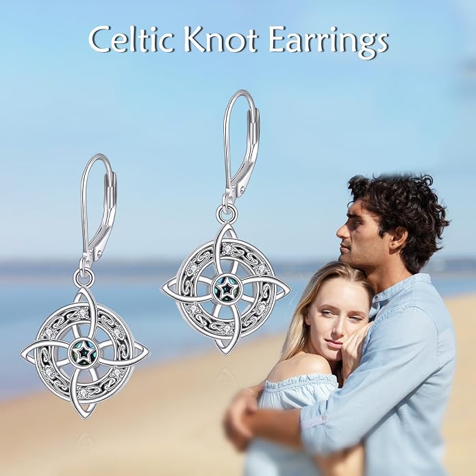 AOBOCO Abalone Shell Earrings for Women 925 Sterling Silver Airplane Celtic Knot Dangle Leverback Earrings Jewelry Mothers Day Birthday Gifts for Mom Friends