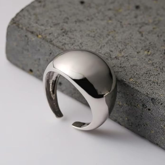 QueenBee Chunky Dome Adjustable Ring for Women, Bold Statement Open Ring, Minimalist Wide Dome Ring, Gold or Silver Plated Fashion Jewelry Gift for Women