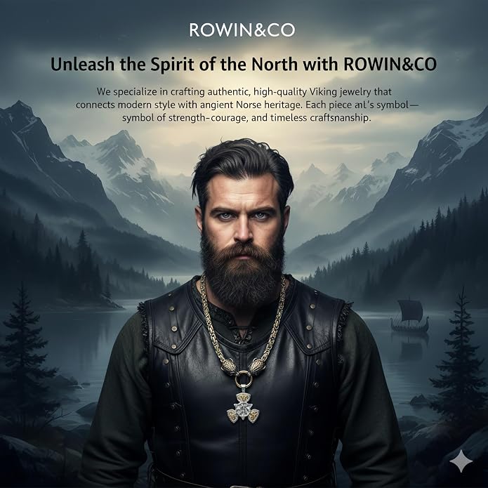 ROWIN&CO Viking Necklace for Men, Stainless Steel Nordic Runes Wolf Head Spearhead & Trinity Knot Pendant with Byzantine Chain Amulet, Norse Mythology Pagan Gothic Biker Jewelry Gift