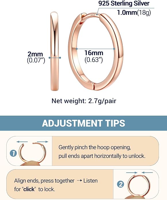 PROSTEEL Hoop Earrings for Women, Huggie Hoop with 925 Sterling Silver Post, 8/10/12/14/16/18/20mm Small Huggie Hoops, 14K Gold Plated/Silver/Black/Rose Gold Hypoallergenic Earrings Jewelry