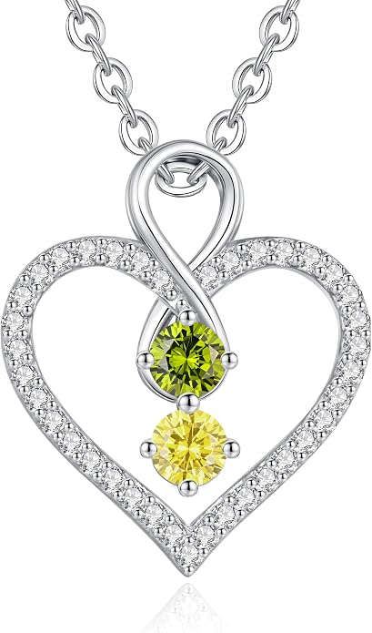 LOUISA SECRET Double Birthstone Necklaces for Women, 925 Sterling Silver Infinity Love Heart Pendant Necklace for Her, Birthday Anniversary Valentine's Day, Christmas, Wedding, Graduation Gift for Her, Personalized Gifts, Jewelry Gifts for Wife Mom Gir...