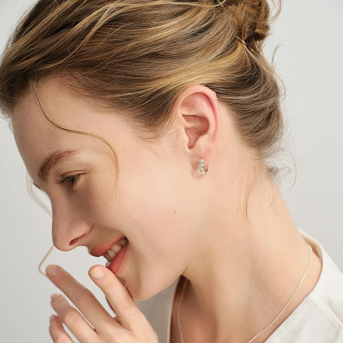 ARSIS Bubble CZ Huggie Hoop Earrings for Women, 18K Gold Plated, 925 Sterling Silver Posts Small Hoop Bezel Earrings, Lightweight, Hypoallergenic Dainty Hoops for Daily Wear, Jewelry Gift for Her