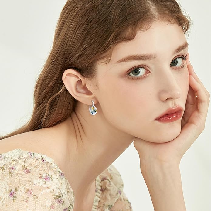 Sunflower Earrings 925 Sterling Silver Sunflower Abalone Shell Earrings Tree of Life Leverback Earrings Jewelry Gifts for Women