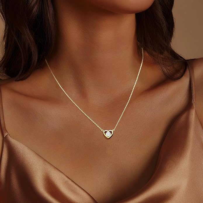 HERIER Cute Heart Necklace Dainty 18k Gold Plated Tiny Heart Pendant Choker Necklaces Small Gold Love Open Heart Chain Necklace for Women Simple Gold Necklace for Women Trendy Jewelry