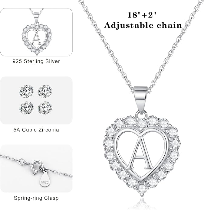 Infinity Heart Necklaces for Women, S925 Sterling Silver Initial Necklace Womens Jewelry Mothers Day Gifts Girls Valentines Gifts for Her Christmas Birthday Gifts for Women Mom Wife Girlfriend