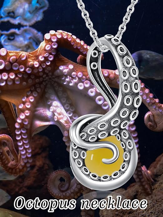 Octopus Tentacles Necklace with Gemston 925 Sterling Silver Octopus Pendant for Women Ocean Jewelry Gift for Women