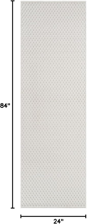 CAMILSON Modern Runner Rug 2x7 Luxury Pebble Pattern Micro Loop Hallway Rugs Soft High-Low Pile Stain Resistant Easy to Clean Non-Shedding Durable Entryway Kitchen Indoor Area Carpet (White)