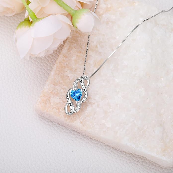Daughter Necklace 925 Sterling Silver Always My Daughter Forever My Friend Infinity Necklace to Daughter Birthday Gift from Mom with 12 Birthstones