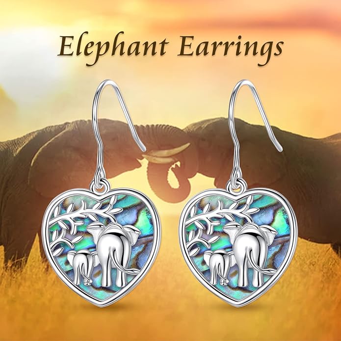AEONSLOVE Elephant Sterling Silver Earrings, Elephant Jewelry for Women, Mother's Day Gift