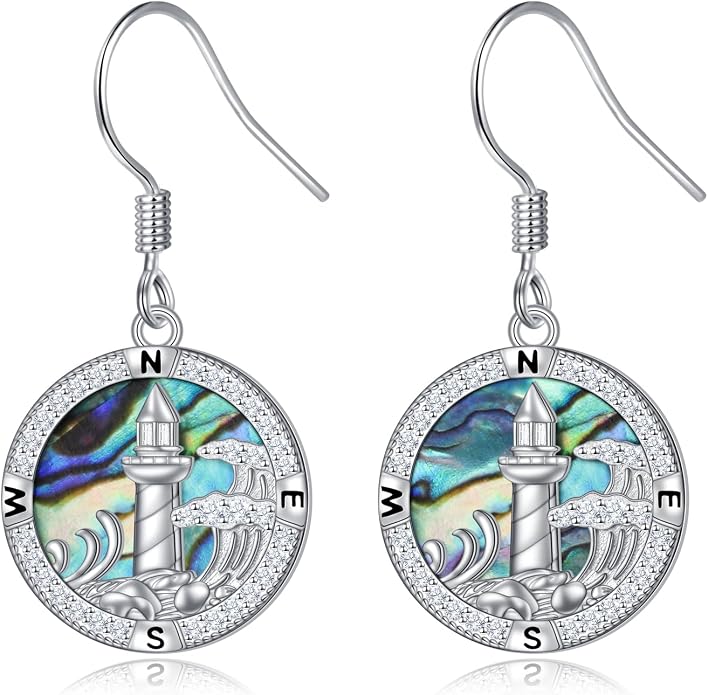 Abalone Shell Earrings for Women 925 Sterling Silver Witches Knot/Compass Lighthouse Jewelry Dangle Drop Earrings Jewelry Gifts for Women Men