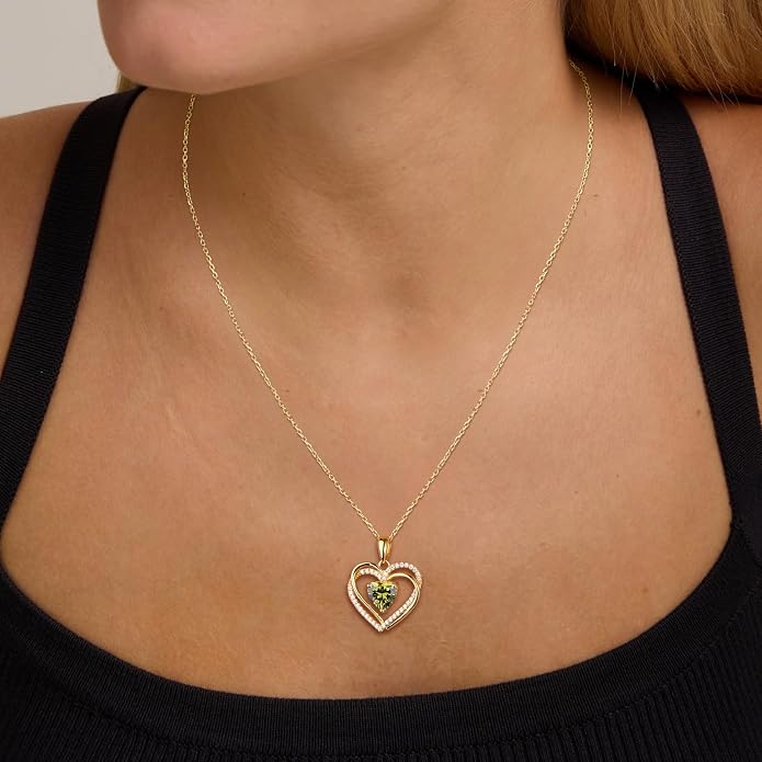 Anniversary Charm Necklace, Sterling Silver 14K Gold Plated Chain with Interlocking Heart Pendant Elegant Birthstone Necklaces for Women, Length 18"