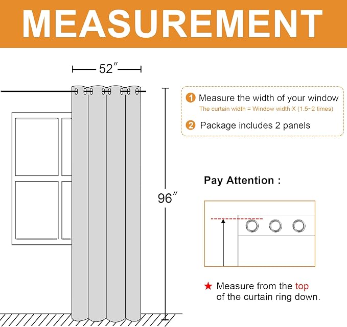 Hiasan Blackout Curtains for Bedroom, 52 x 96 Inches Long - Thermal Insulated & Light Blocking Window Curtains for Living Room/Kids Room, 2 Drape Panels Sewn with Tiebacks, Camel