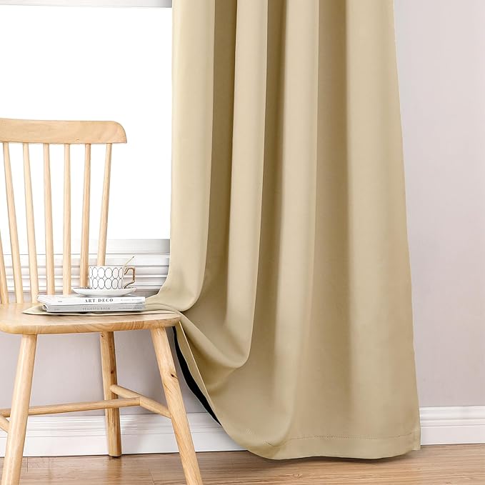 ChrisDowa 100% Blackout Curtains for Bedroom 95 Inches Long 2 Panels Set | 2 Thick Layers, Thermal Insulated, Light Blocking for Living Room, Grommet, Long Window Drapes, Beige, 52 x 95 Inch
