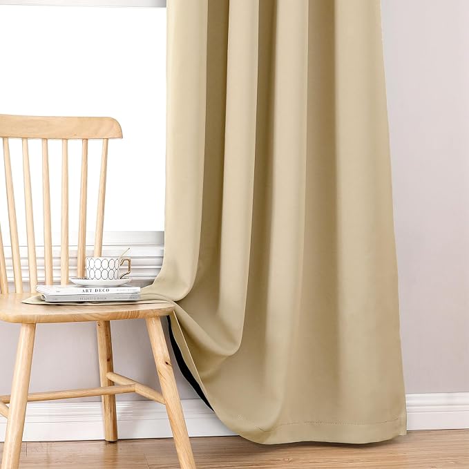 ChrisDowa 100% Blackout Curtains for Bedroom 78 Inches Long 2 Panels Set | 2 Thick Layers, Thermal Insulated, Light Blocking, Grommet, Window Treatment, Living Room Drapes, Beige, 42 x 78 Inch