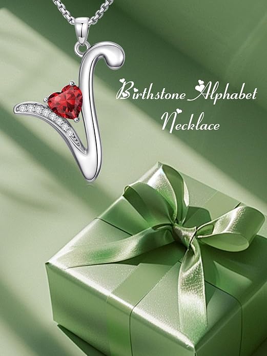 Birthday Gifts for Women Alphabet A to Z Initial Birthstone Pendant Necklaces for Women - 18k White Gold Plated Personalized Name Jewelry Anniversary Graduation Gifts for Wife Her Daughter Girlfriend(with Gift Box)