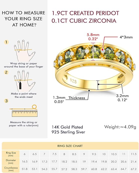 DAYBYDAY Oval Band Rings for Women, 925 Sterling Silver/14k Gold Plated Half Eternity Ring, Aquamarine/Ruby/Emerald/Sapphire Birthstone Rings, Thick Band Gemstone Anniversary Ring Size 6 to 10
