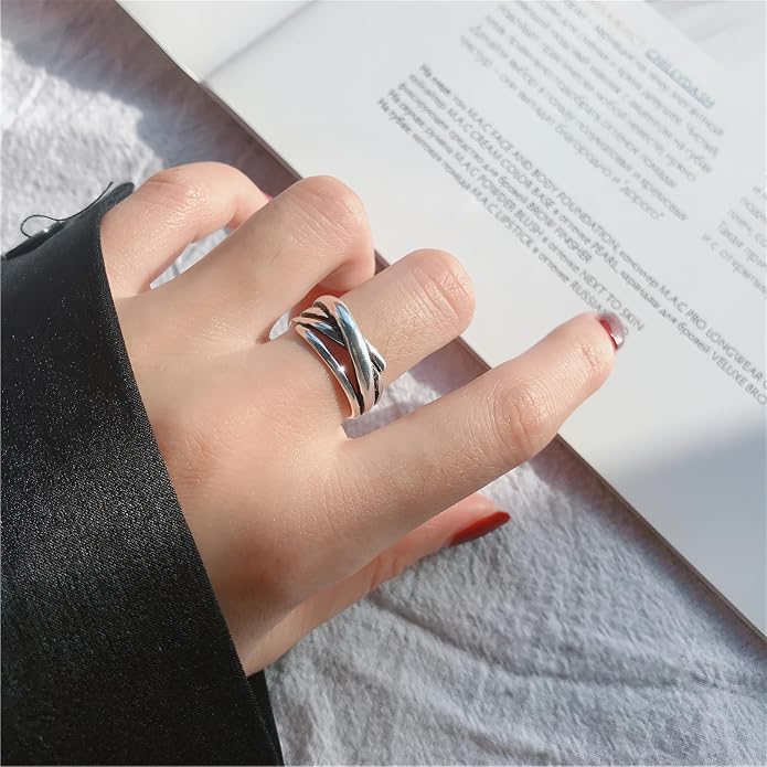 925 Sterling Silver Ring Minimalist Adjustable Rings Band Handmade Rings for Women Girls
