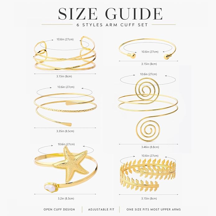 Jardme Arm Cuff Bangles Set Women, Gold Arm Cuff Silver Greek Jewelry, Wedding Party Band.