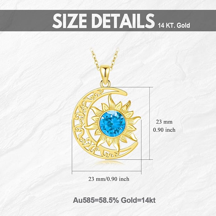 Crescent Moon Necklace for Women 18K Gold Plated Silver Moon and Sun Pendant with Gemstone Dainty Birthstone Jewelry Pendant Necklace for her