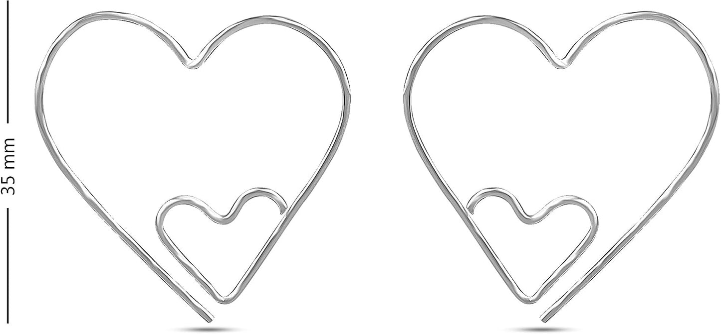 LeCalla 925 Sterling Silver Threader Earrings for Women | Handmade Wire Boho Hoops & Drop Earrings in Spiral, Heart, Bar Designs | Lightweight Pull Through Earring Jewelry Gift for Birthday, Anniversary
