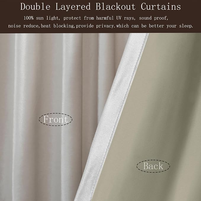 Off White Curtains 102 inch Long for Living Room, Set of 2 Panels Liner Rod Pocket Back Tab Thermal Window Drapes Room Darkening Heavy Decorative Curtains for Bedroom