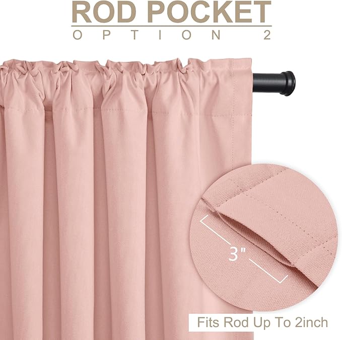 100% Blackout Shield Linen Blackout Curtains for Bedroom 80 Inches Long,Back Tab/Rod Pocket Living Room Drapes,Thermal Insulated Textured Blackout Curtains 2 Panels Set,50" W x 80" L,Blush Pink