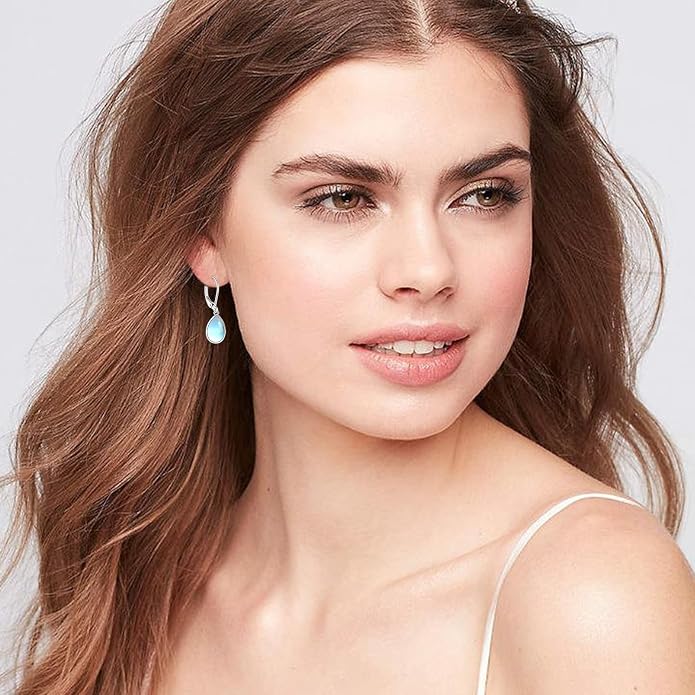 Larimar/Star/Dragonfly/Sunflower/Moonstone/Black Onyx Earrings for Women Leverback Dangle Earrings Hypoallergenic Jewelry for Women