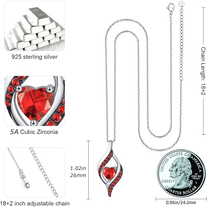 KiiKii Birthday Gifts for Women Birthstone Necklace Platinum Plated 925 Sterling Silver Forever Love Heart Pendant Meaningful Jewelry Gifts for Wife Mom