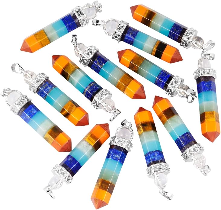 TUMBEELLUWA Crystal Point Necklaces Hexagonal Prism Stone Pendants with Chain Healing Jewelry Pack of 2
