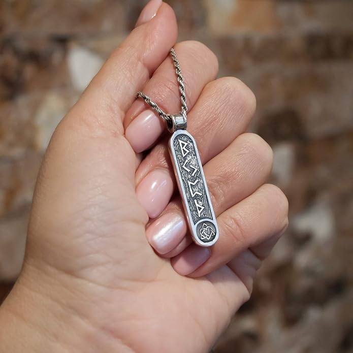 Viking Rune Formula Pendant Necklace for Men Women - 925 Sterling Silver - Norse Nordic Celtic Jewelry - Runes Protection Amulet - Matching Necklaces for Couples - Handmade