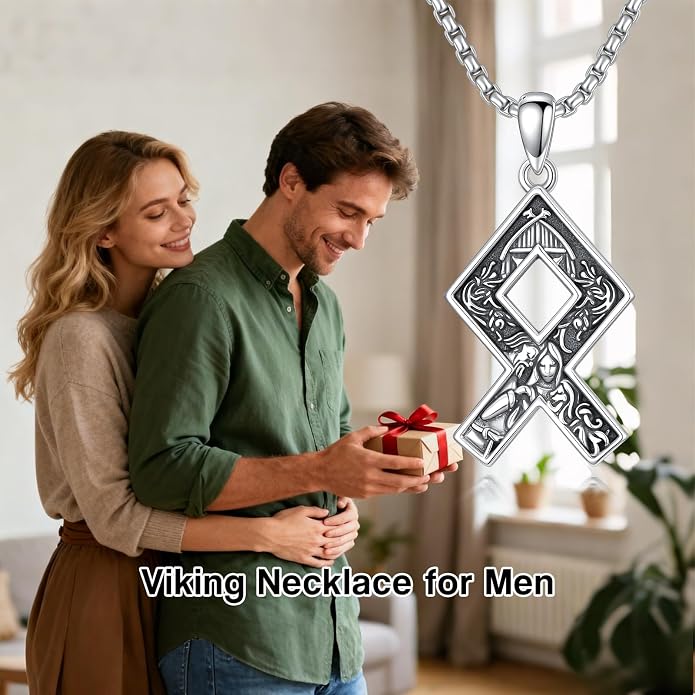ROMANTICWORK Viking Necklace for Men 925 Sterling Silver Viking Pendant Necklace Amulet Jewelry for Father Husband Birthday Christmas