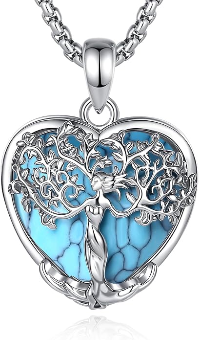 AEONSLOVE Tree of Life Necklace with Crystal for Women, Amethyst/Obsidian/Turquoise/Moonstone/Malachite Crystal Pendant Necklaces for Ladies